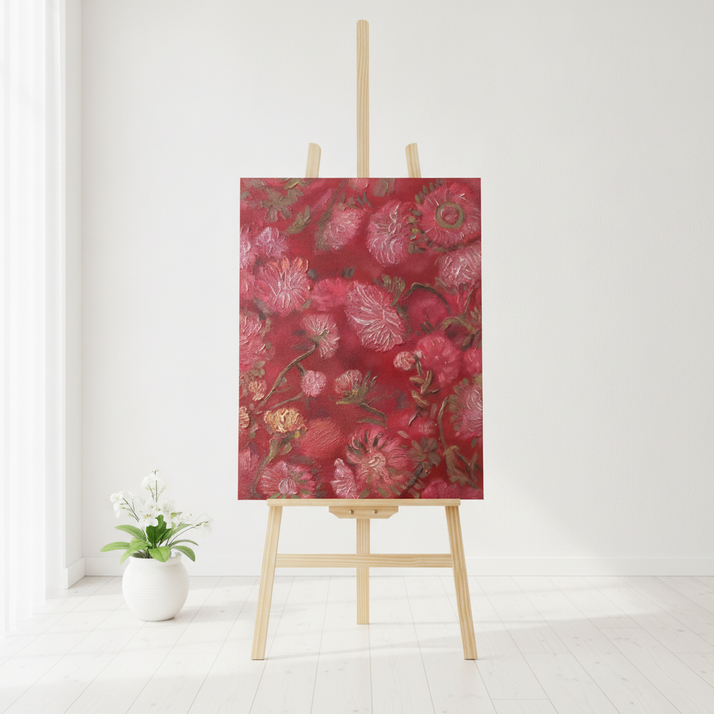 Thick impasto hydrangea & rose vintage floral painting
