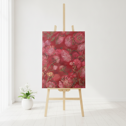Thick impasto hydrangea & rose vintage floral painting