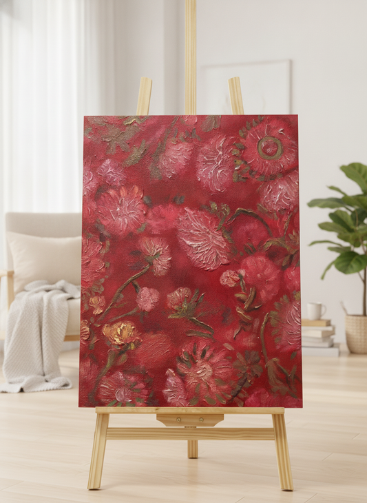 Thick impasto hydrangea & rose vintage floral painting